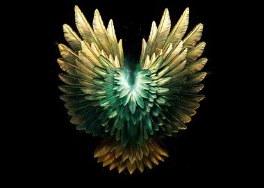 Golden Green Angel Wings