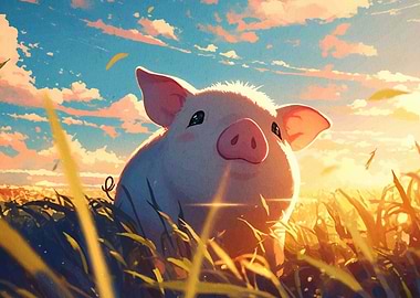 Cute Pig in Field