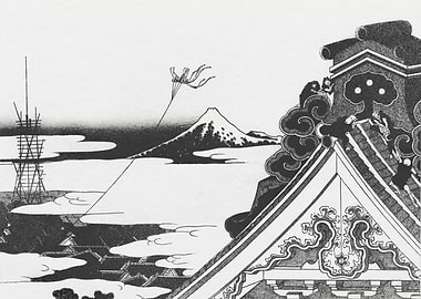 Japanese Roof with Mountain View