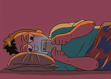 Man Scrolling Phone in Bed