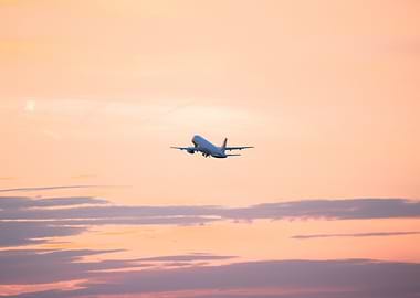 Airbus A320 Taking Off at Sunset
