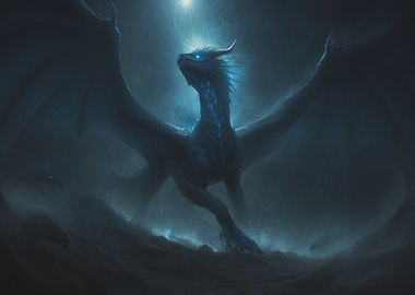Blue Ghostly Ethereal Dragon in Moonlight