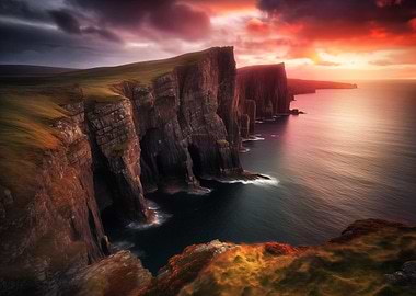 Dramatic Cliffs in Scotland at Sunset Landscape