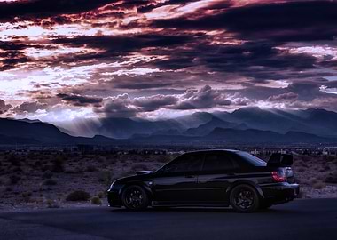 Black Subaru in Desert Landscape