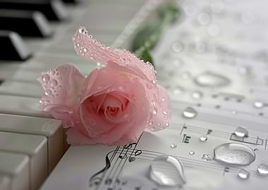Pink Rose on Piano Keys