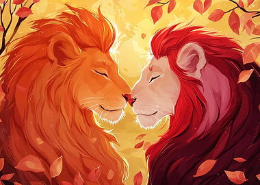 Lion Couple in Autumn