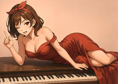 Anime Girl in Red Dress