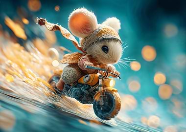 Cute Mouse on Motorcycle