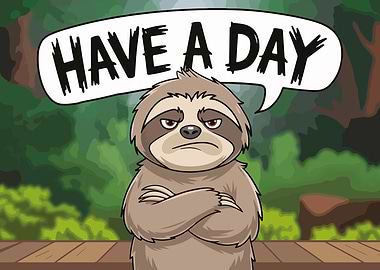 Grumpy Sloth Saying Have a Day