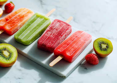 Fruit Popsicles on Marble