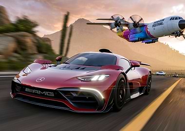 Red Sports Car and Airplane