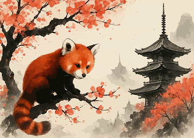 Red Panda in Cherry Blossom