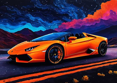 Orange Lamborghini Under a Starry Sky