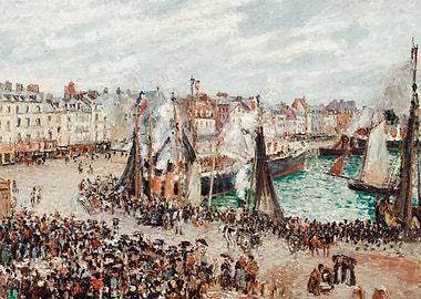 Harbor Scene with Boats and Crowd
