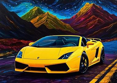 Yellow Lamborghini Gallardo in Mountain Landscape