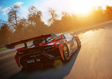 Lamborghini Race Car Sunset