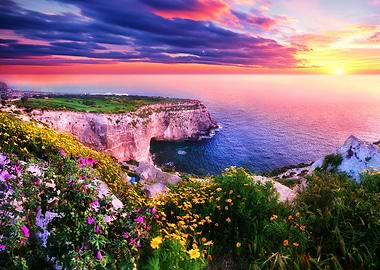 Malta Sunset Over Coastal Cliffs Landscape
