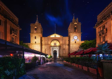 Valletta Cathedral at Night in Malta