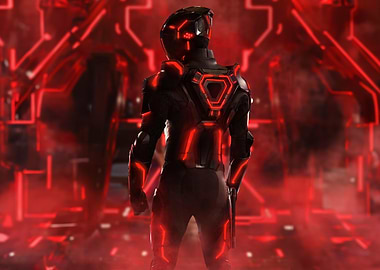 Cyberpunk Soldier in Red