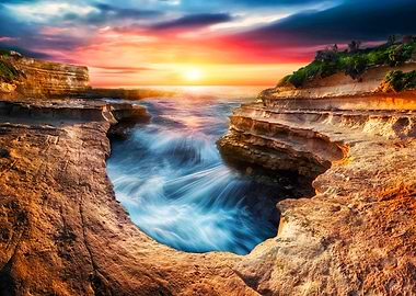 Malta Sunset Seascape with Rock Formations