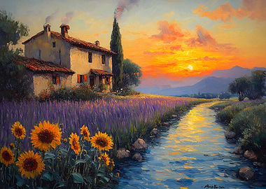 Sunset over Lavender Fields