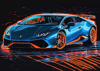 Blue Lamborghini Huracan with Orange Accents