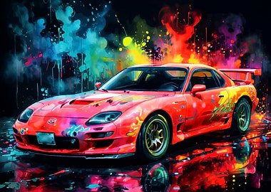 Mazda RX-7 with Watercolor Splashes