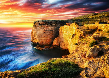 Malta Sunset Cliffs Seascape