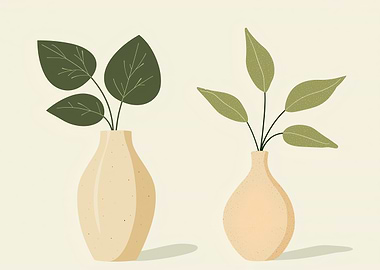 Two Vases with Green Plants