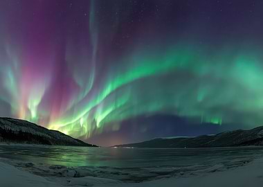 Northern Lights Over Frozen Lake