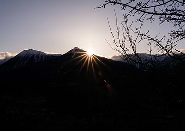 Sunrise Over Snowy Mountains