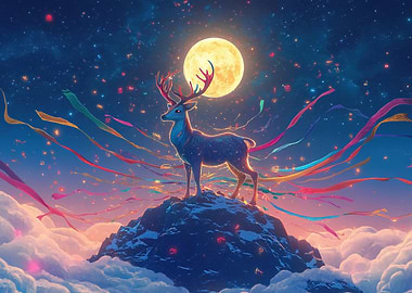 Deer Under Full Moon