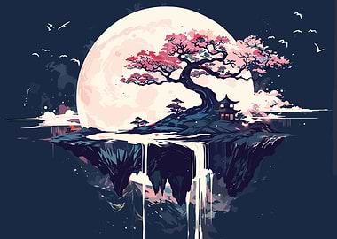 Floating Island with Cherry Blossom Tree