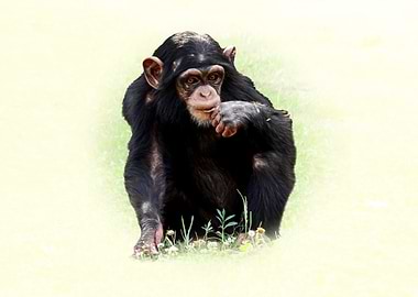 Chimpanzee Sitting in Grass