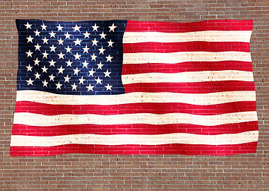 American Flag on Brick Wall
