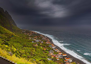 Coastal Village Under Storm Clouds, Madeira