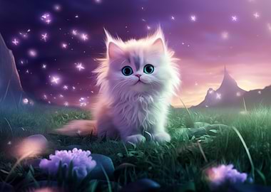 Cute Kitten in a Magical Meadow