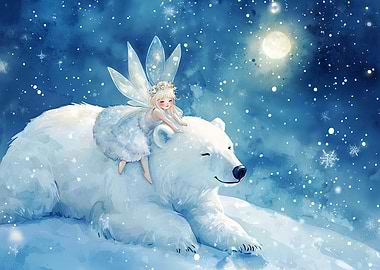 Fairy and Polar Bear in Winter