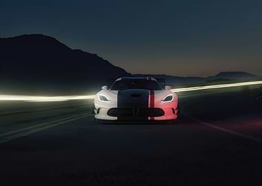 Dodge Viper on Road at Night