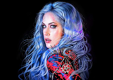 Blue Haired Woman with Pentagram