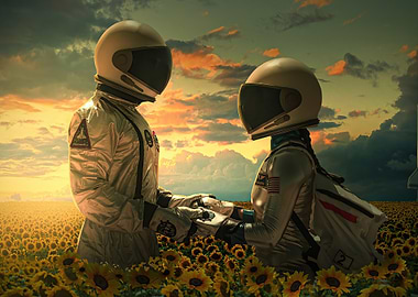 Astronauts in Sunflower Field