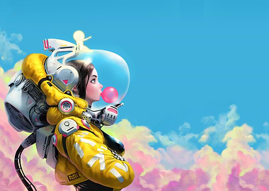 Astronaut Girl Blowing Bubble Gum