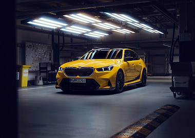 Yellow BMW in a Garage