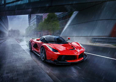Red Ferrari in the Rain