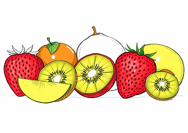 Colorful Fruit Still Life Illustration