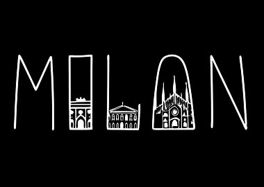 Milan City SkyLine - Minimalist Lettering with Landmarks - Modern Travel Wall