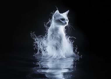 White Cat in Water Splash