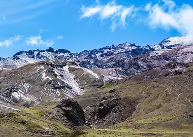 Snow-capped mountain of the Tichka Pass under blue sky, Anti-Atlas, Morocco