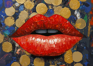 Abstract Red Lips with Gold Accents