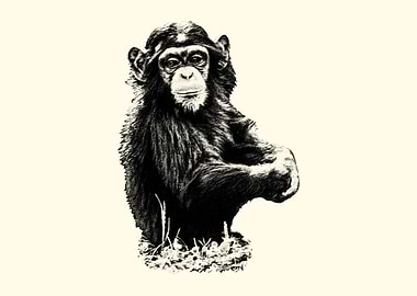 Chimpanzee Portrait in Black and White